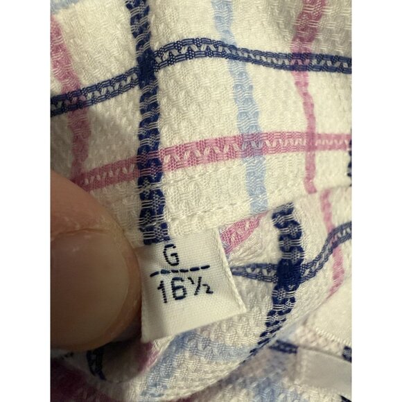 Scappino Italy Men's Dress Shirt Size 16.5 G White Blue Pink Windowpane Plaid - Picture 4 of 6